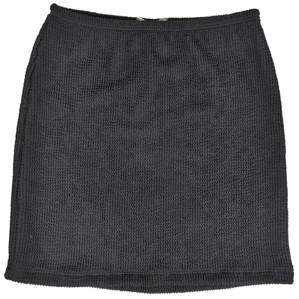GOOD AMERICAN Black Ribbed Knit Mini Skirt Size 00/0 Elastic‎ Waist Textured